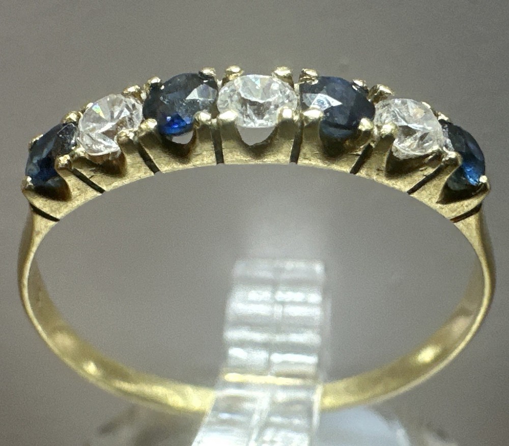 **14K YELLOW GOLD** VTG Art Deco Blue Topaz ‘Half Eternity Band’ (Sz. 5) ( 1.4G)