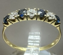 **14K YELLOW GOLD** VTG Art Deco Blue Topaz ‘Half Eternity Band’ (Sz. 5) ( 1.4G)