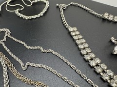 Vintage Costume Jewelry Lot 9 Pc Rhinestone Necklace Pendant Bracelet Earrings