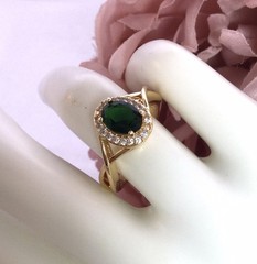 Vintage Jewellery Gold Ring Emerald and White Sapphires Antique Deco Jewelry