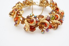 Vintage Weiss Bracelet Gold Tone Orange Rhinestone 7″