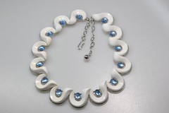 Vtg Trifari Choker Necklace white blue silver tone Santa Anita signed BB19