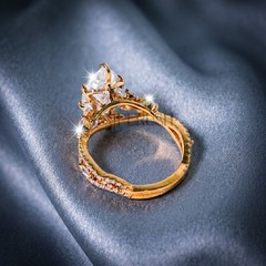 Vintage Marquise Moissanite Engagement Ring 14K Yellow Gold Plated 925 Silver