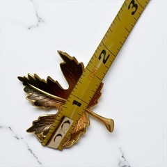 Maple Leaf-Shaped Gold Tone and Brown Metal Brooch Pin Vintage Pin