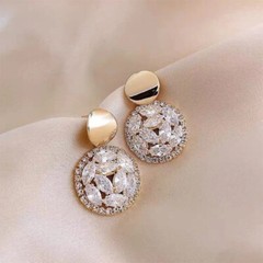 Gorgeous Cluster Halo Drop Earrings 2.3Ct Simulated Diamond 14K Yellow Gold Over