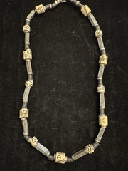 Vintage Tribal Bone Look Beaded Necklace Silver Tone Ethnic Southwestern Boho