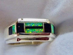 VINTAGE STERLING SILBER ONYX OPAL BAND RING SIZE 8.5 MAN MADE OPAL RING