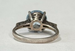 Vintage KL 925 Sterling Silver Big Sky Blue Topaz Amethyst Baguettes Ring Sz6.75