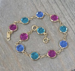 Swarovski Swan Crystal Open Bezel Bracelet Pink Green Blue Gold Tone Vintage