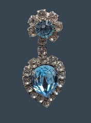 Vintage Art Deco Baby Blue Clear Rhinestone Teardrop Dangle Post Earrings
