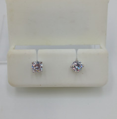 925 CZ Stud Earrings 4mm Sterling Silver 0.6g Round Brilliant Minimalist Petite