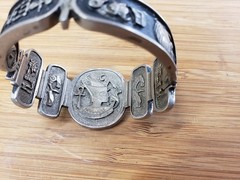Vintage Egyptian 800 Silver Niello Storyteller Panel Hinged Bracelet