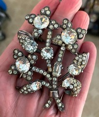 Vintage Eisenberg Original 1940s Sterling Silver Rhinestone Pin Brooch Large 3″