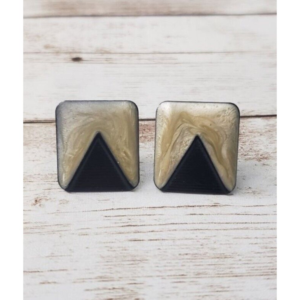 Vintage Clip On Earrings – Beige Rectangle with Black Triangle