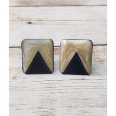 Vintage Clip On Earrings – Beige Rectangle with Black Triangle