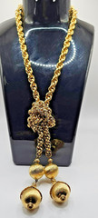 Vintage Monet Lariet Bolo Gold Tone Wide Rope Chain Large Ball and Teardrop Ends