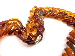 Vtg Butterscotch & Carmel ChunkyLucite Chain Link Choker Necklace Made in Taiwan