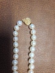 14K Gold Cultured Pearl Necklace 18″ 7–8mm White Akoya Style Knotted Strand