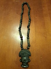 One Of A Kind Vintage Black Jade Stone Hand Carved Necklace And Pendant