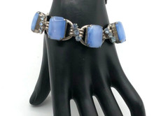Vintage Verified JULIANA D&E Blue Rhinestone 5 Link Bracelet Glass MCM 1960s