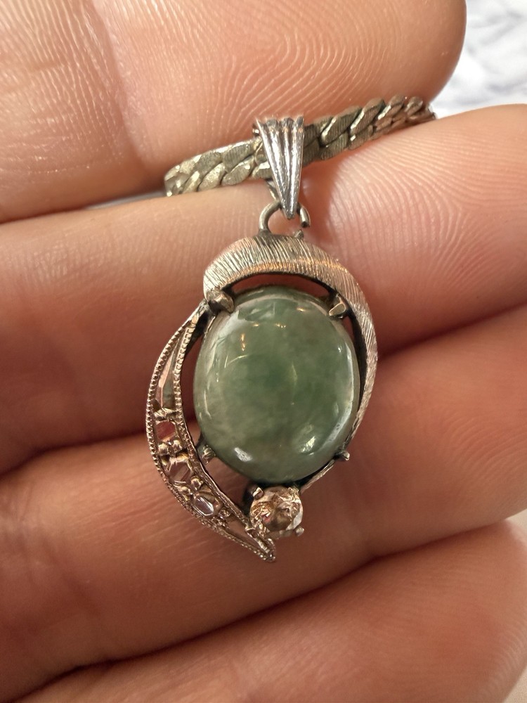 Vintage 10K 14K Gold Jade Diamond Pendant Necklace Estate Lot#1752