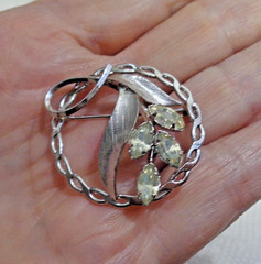Large Vintage Sterling Silver & 4 Marquise Rhinestone Flower Pin STAR ART 5.4 gm