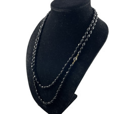 Vintage Jet Black Beaded Necklace Flapper Extra Long Made In Austria about 56″