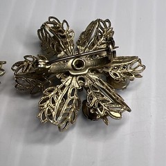 Vintage 1950’s Rhinestone Metal Set 2 Brooches Flower