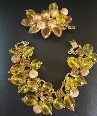 Vtg Juliana D&E Dangle Bead Rhinestone Topaz 5 Link Bracelet & Earring Set