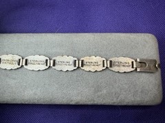 VTG WWII Sterling Silver Forget-Me-Not Engraved Family Link Bracelet 1945 14.5g