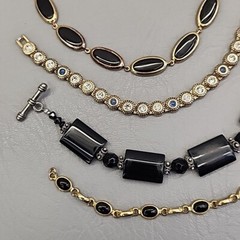 Bracelet Lot of 4 Linked Black Onyx Silver Tone Gold Plated 7.5 – 8.5″