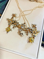 Polki Diamonds & Seed Pearls Vermeil Vintage Necklace and Earrings Set BIN