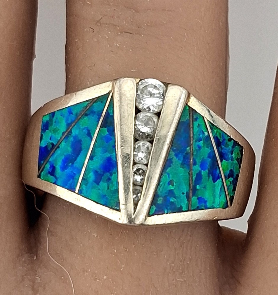 Atasay Kuyumculuk Turkish Sterling Silver Lab Fire Opal CZ Ring Size 7.25