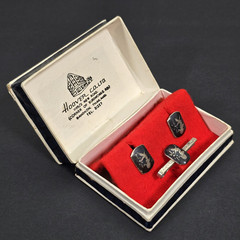 VINTAGE SIAM STERLING SILVER NIELLO TIE BAR & CUFFLINKS SET GODDESS DANCERS 925
