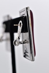 YSL Yves Saint Laurent Red Resin Silver Tone Pierced Earrings Vintage Flaw BinBF
