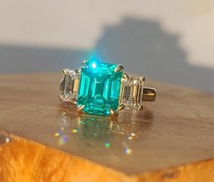Vintage 14K Yellow Gold Engagement Ring 5.16CT. Blue Tourmaline Emerald Shape