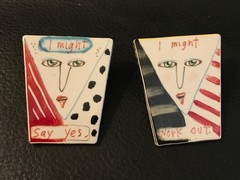 1970s-1980s FRED BABB Ear Mights Ceramic Pop Art Earrings
