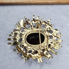 Vtg Mid Century Modern Smokey Quartz Colored Brooch Yellow Gold Plated Excellent