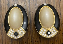 SPARKLING CLASSIC BEAUTY of Black & White ART DECO STYLE 1 1/2” Clip On Earrings