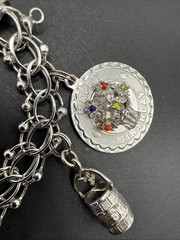 VINTAGE STERLING SILVER CHARM BRACELET Champagne Hat Barrel Grad 32 G 7” J13