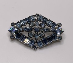 Vintage Sky Blue Baguette Round Marquis Rhinestone Brooch Pin