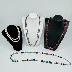 4 Vintage Costume Necklaces Varied Lengths Colors And Shapes All Wearable