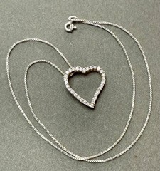 Vintage Sterling Silver CZ Open Heart Slide Pendant with Sterling 18″ Chain