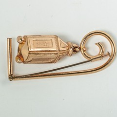 Vintage Rose Gold Tone Brooch Swinging Lantern Trombone Clasp Art Moderne 1940s