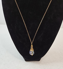 Vintage aurora borealis teardrop pendent necklace rhinestone band gold tone SEE