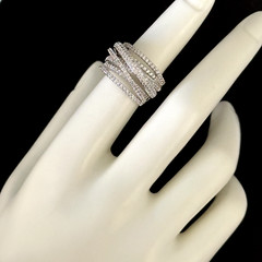 Ladies Clear CZ Multi Row Free Form Wrap Silver Tone Statement Ring Size 6