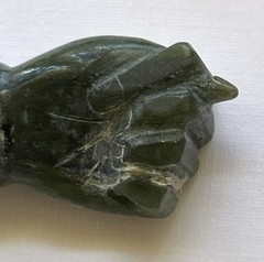 Vintage Big Fig Fist Hand Good Luck Charm Pendant Green Jade W Silver 2.5” Long