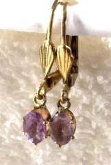 Vintage Earrings Gold-tone with Lavender Oval Stones Drop Dangle Leverback