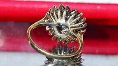 14k y/gold sz 5.5 ring 0.82ct natural treated sapphire diamond heart 3.7g N2998B