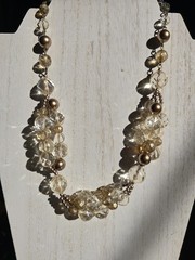 Vintage Necklace Lucite Seed Beads Clear Gold Tone Amber Copper Statement Bib